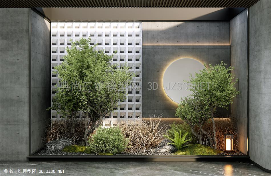 现代庭院小品 室内植物造景 造型树木 植物堆 灌木 花草