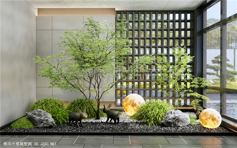 现代庭院小品 室内景观造景 乔木 植物景观 蕨类植物1