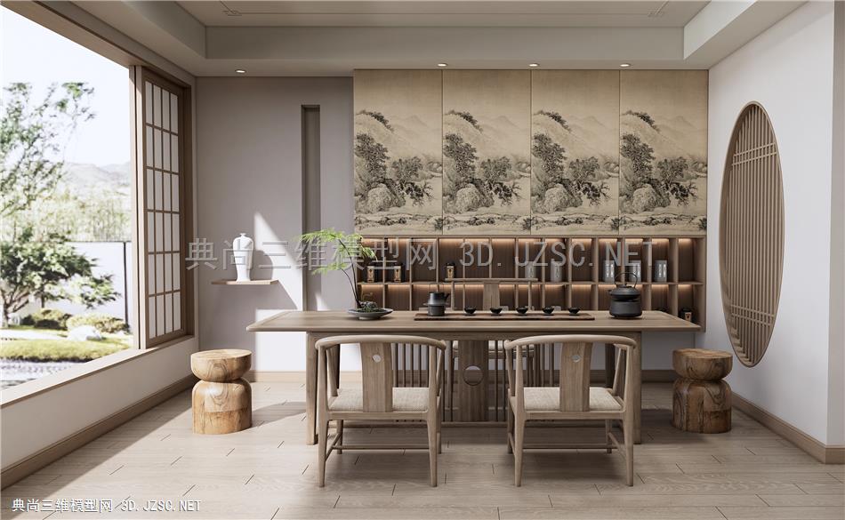 新中式茶室 茶桌椅 茶台 茶具 休闲椅