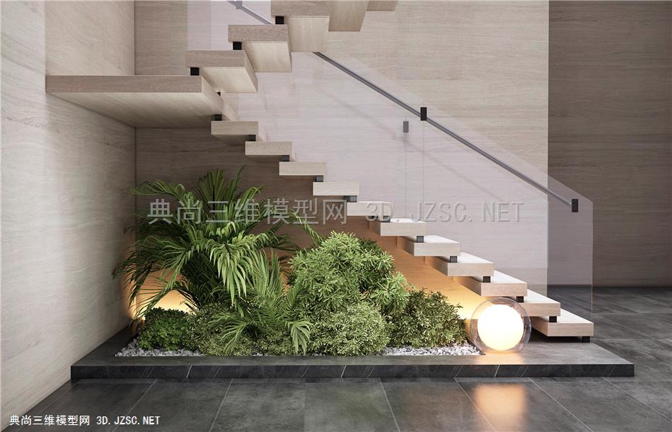 现代楼梯间植物景造景 庭院小品 植物组团 植物堆 灌木