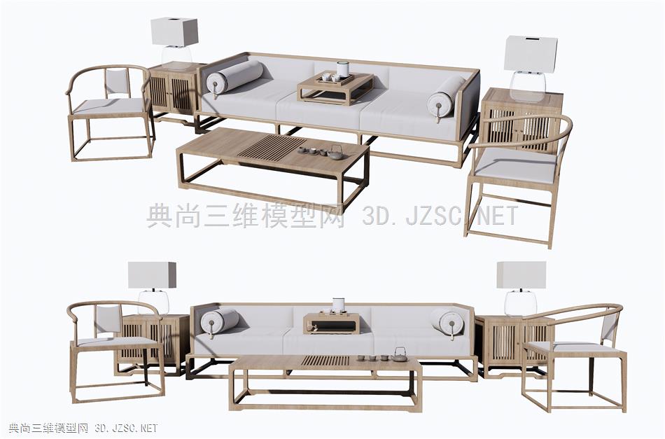 新中式沙发茶几组合 罗汉床 卧榻 休闲椅1