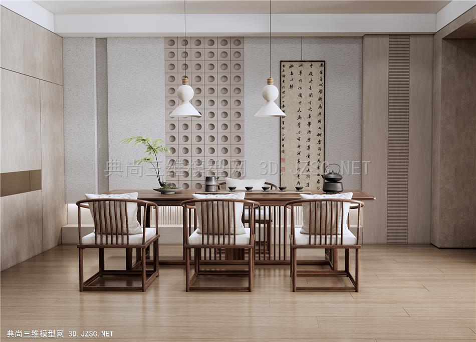 新中式茶室 茶桌椅 茶台 盆栽摆件1