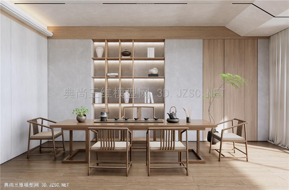 新中式茶室 茶桌椅 茶台 休闲椅 盆栽