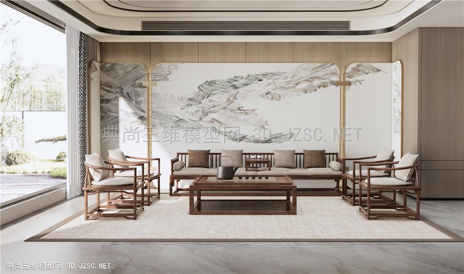 新中式客厅 实木沙发茶几 单人沙发 休闲椅 卧榻1