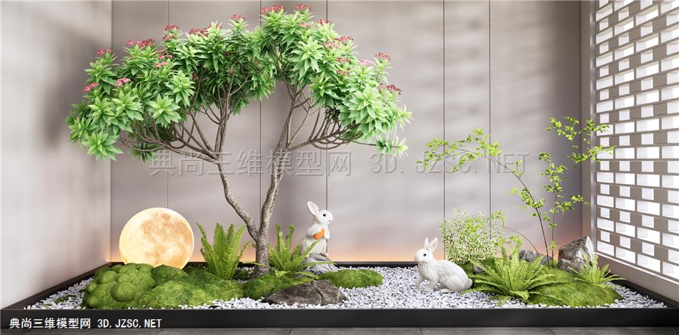现代室内植物造景 庭院小品 景观植物 景观树木 鸡蛋树 肾蕨植物 小兔1