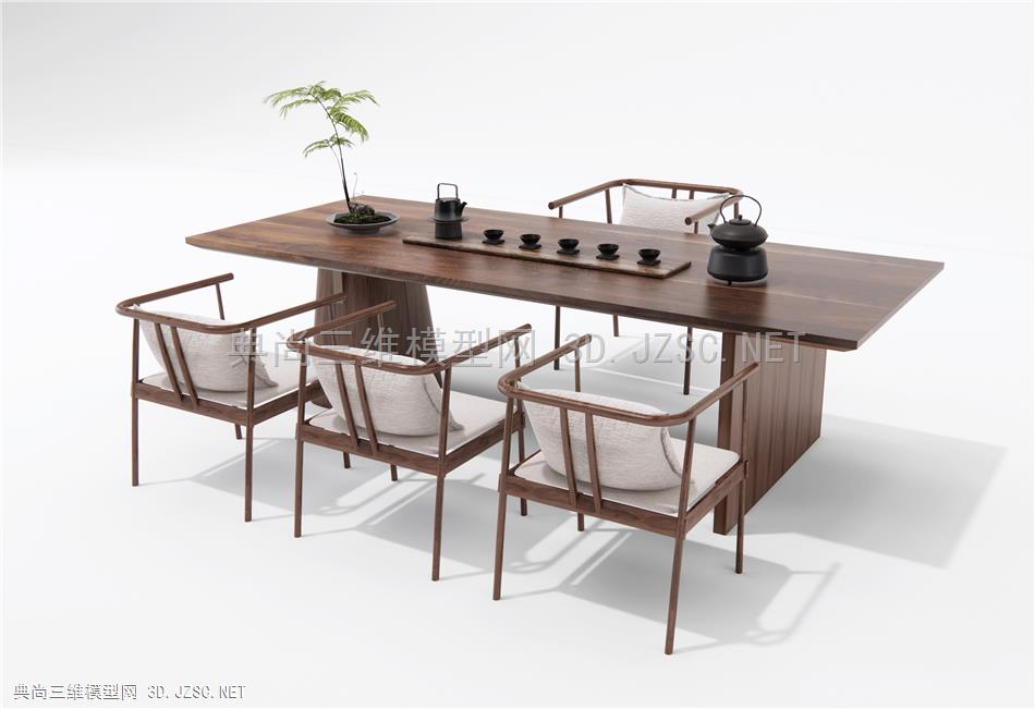 新中式茶桌椅 茶台 休闲椅 盆栽3