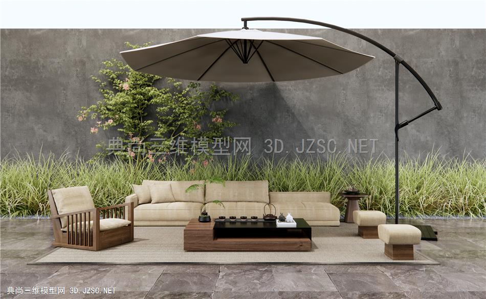 新中式户外沙发 沙发茶几 单人沙发 多人沙发 沙发凳 花草 植物景观