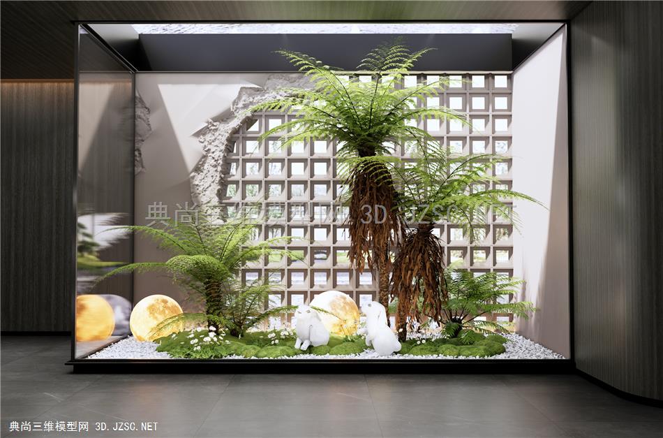 现代室内植物景观造景 庭院小品 植物堆 苔藓 灌木1