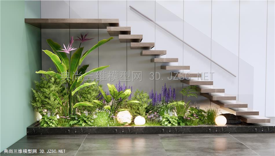 现代植物景观 花境 楼梯间 庭院景观小品 植物小品 植物堆 蕨类植物 花草 草丛