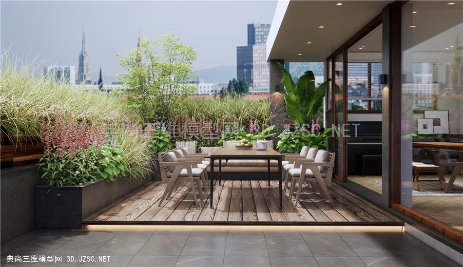 现代屋顶花园 庭院景观 露台 阳台 户外桌椅 花草 植物堆 植物组合