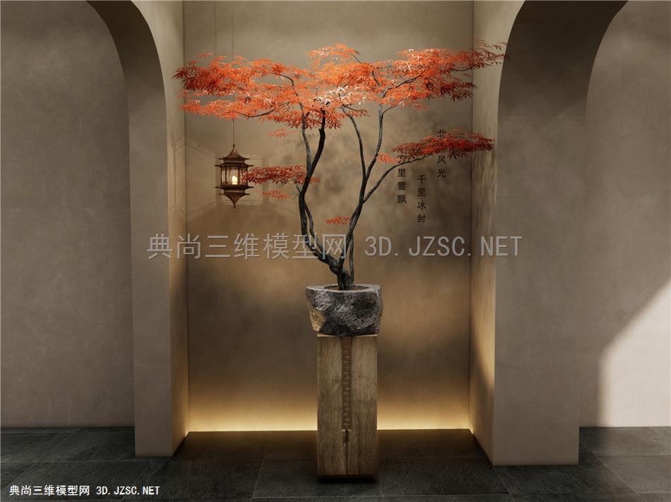 新中式红枫盆景 植物盆栽 吊灯 玄关摆件1