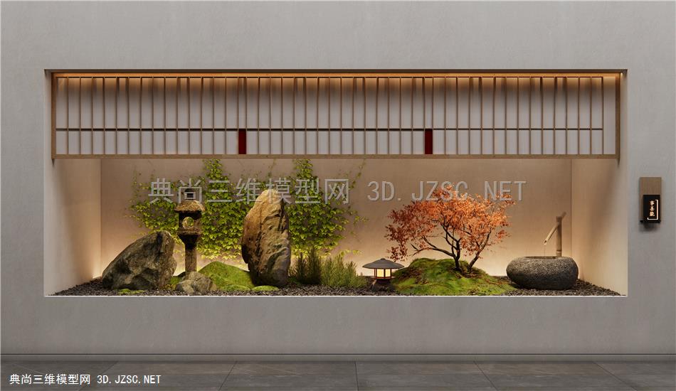 日式庭院小品 景观造景 石头 景观石 地灯 植物组合 石头微地形 植物堆 枯山水1