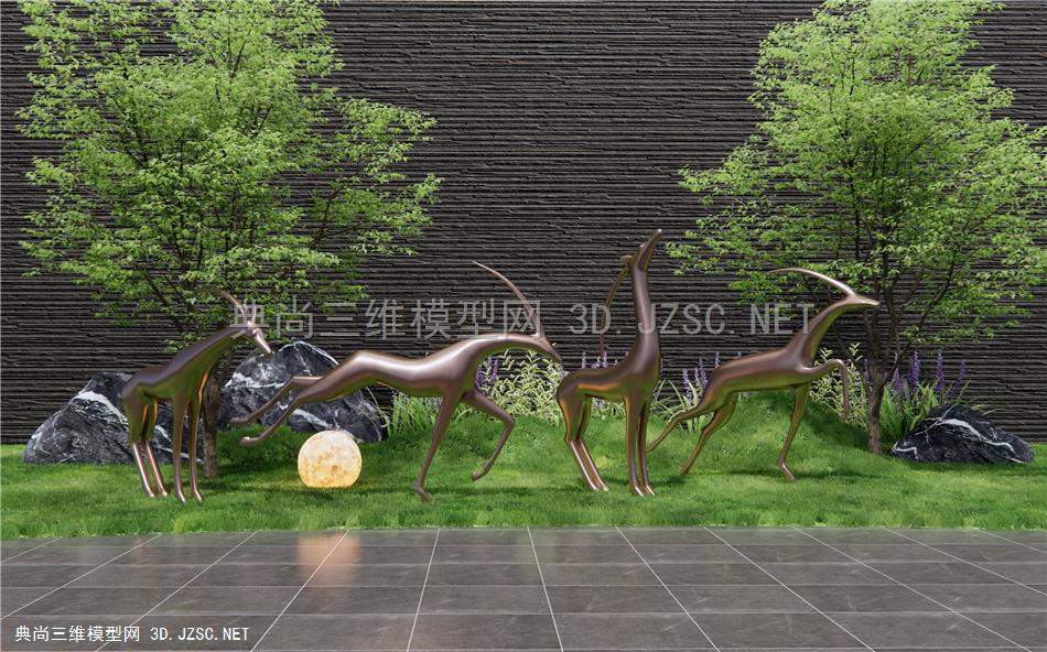 现代景观雕塑小品 麋鹿 小鹿 公园雕塑