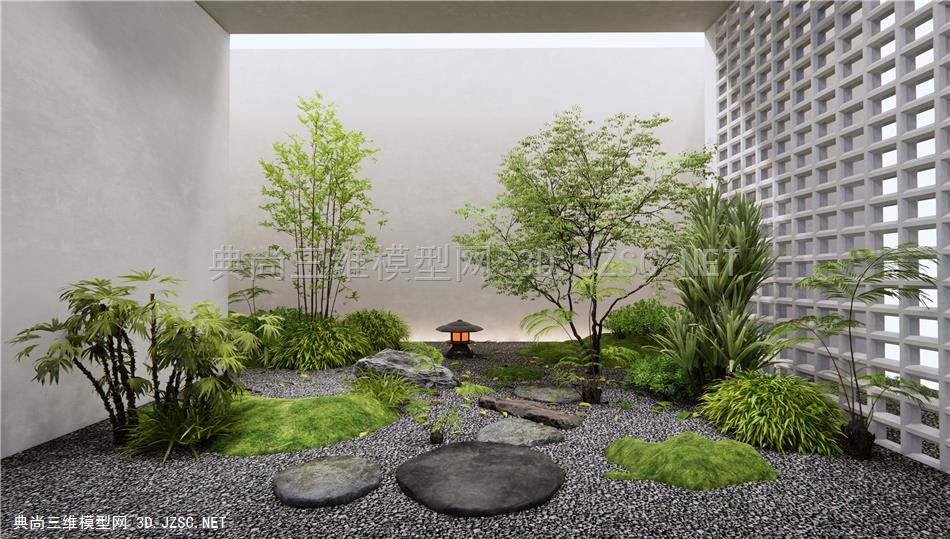 现代室内景观造景 庭院小品 植物组合 植物堆 灌木绿植 景观树 苔藓 微地形