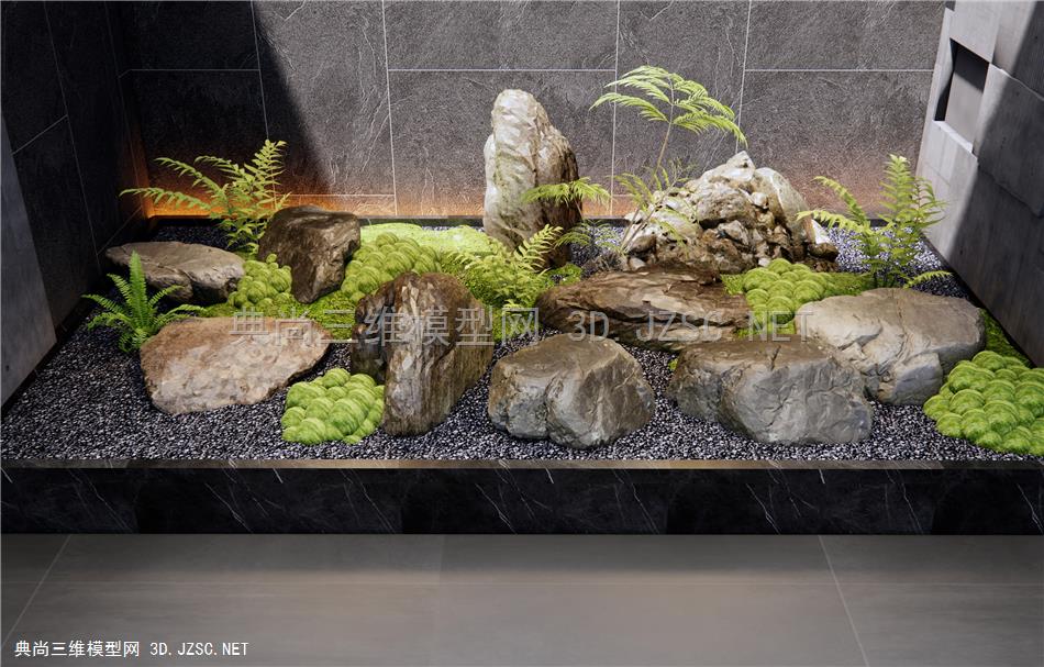 现代石头 景观石 石块 苔藓植物 蕨类植物 室内植物景观造景 庭院小品
