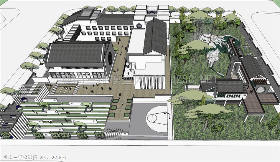新中式古典会所建筑景观设计模型