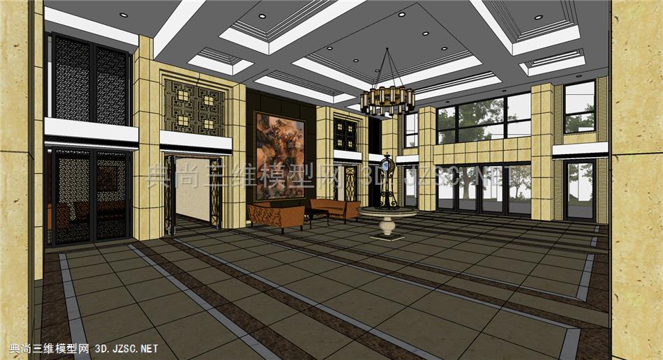 建筑类-酒店大堂及构件1-su模型下载