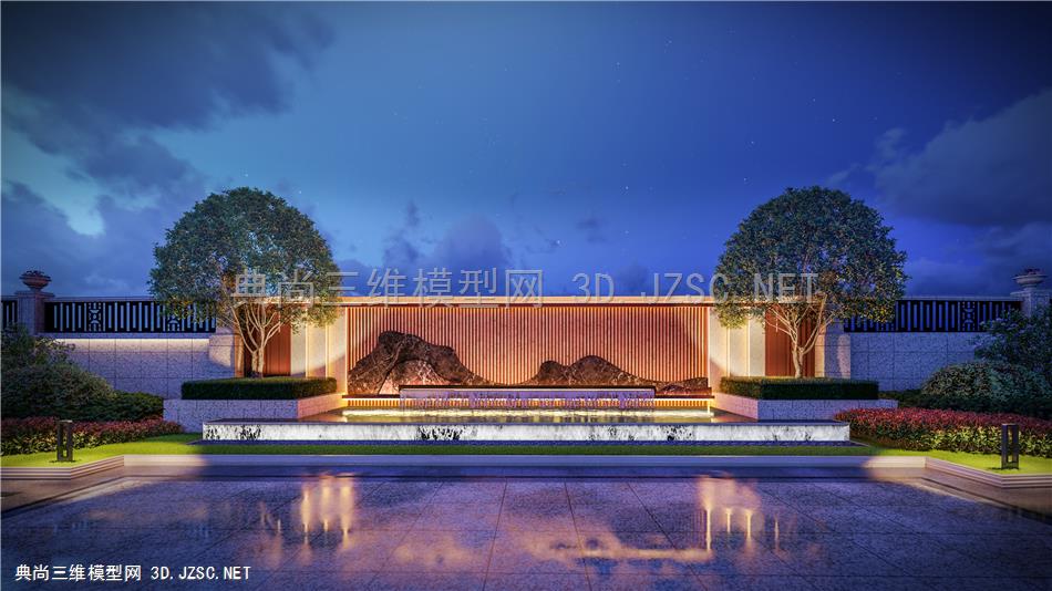 山水景墙 水景 山形 