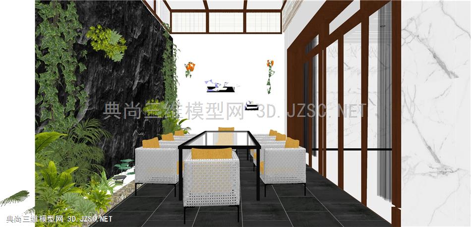 现代阳台  露台  户外休闲区  开放式阳台 户外餐桌椅 树 植物 绿植 露台