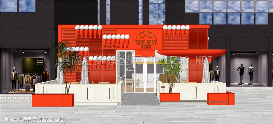 现代泰式餐厅外立面模型