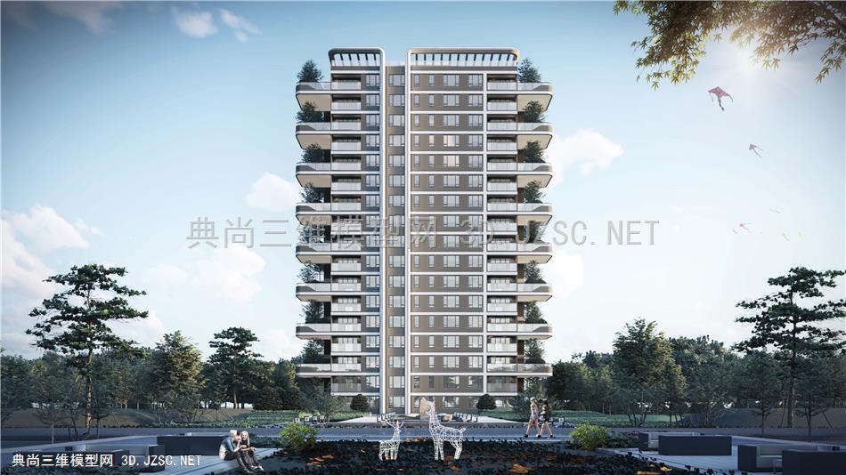 现代风格第四代住宅大阳台悬挑模型 (1)