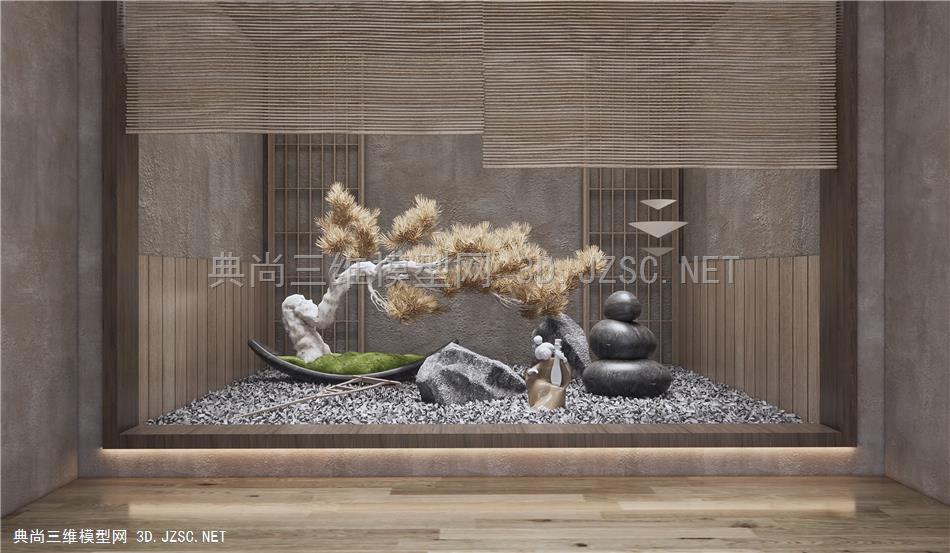 日式禅意庭院小品 松树盆栽 石头景石 雕塑摆件1