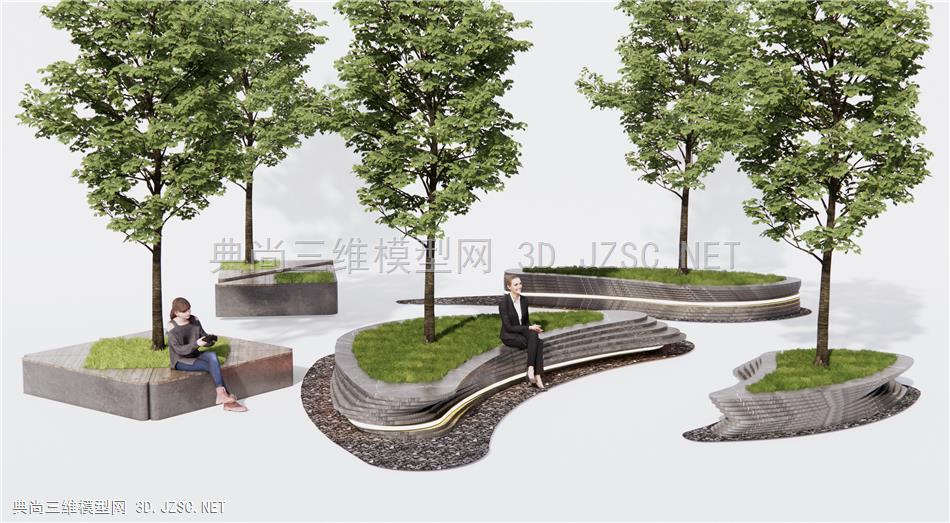 现代景观树池 景观座椅 景观树 树池座椅 异形树池1