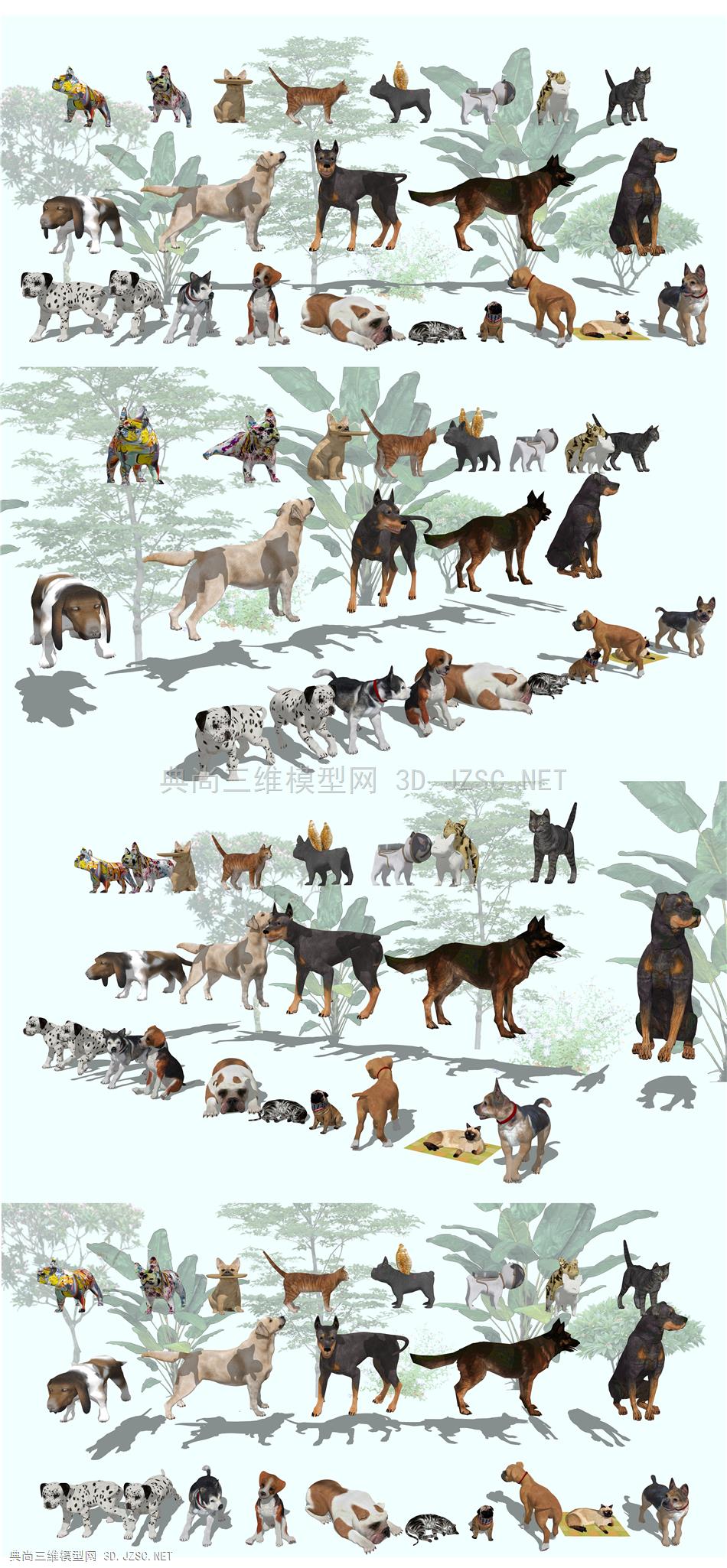 宠物猫狗动物组合 比特犬 法斗犬 拉布拉多犬 斑点狗 哈士奇 德牧犬 田园猫
