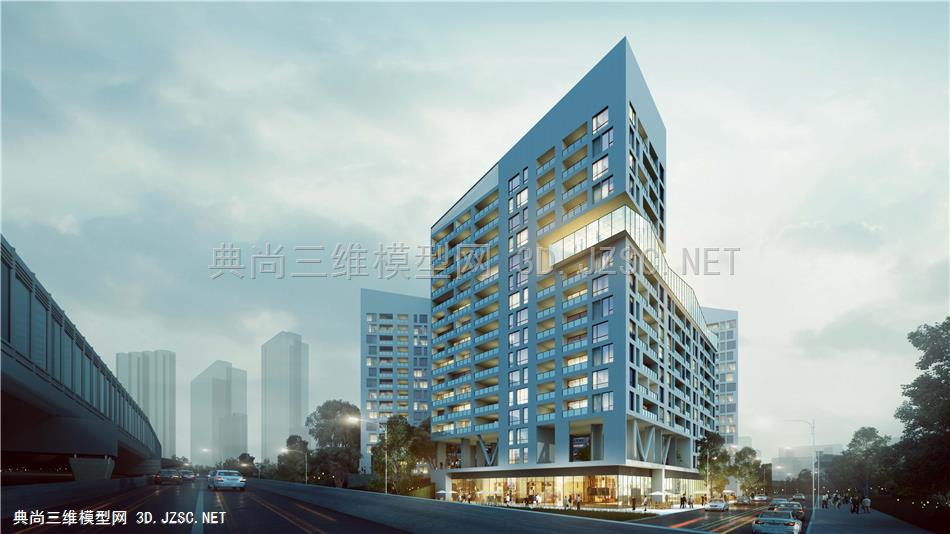 现代风格公寓+底层商业建筑模型