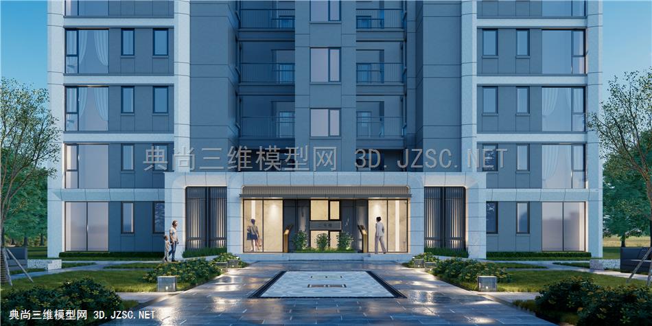 现代风格多层住宅_入户门厅门头SU模型
