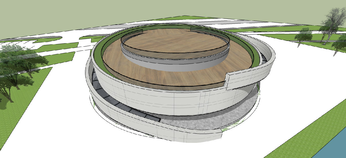 现代亲水临水湖展览馆室博物馆弧形圆形建筑su模型