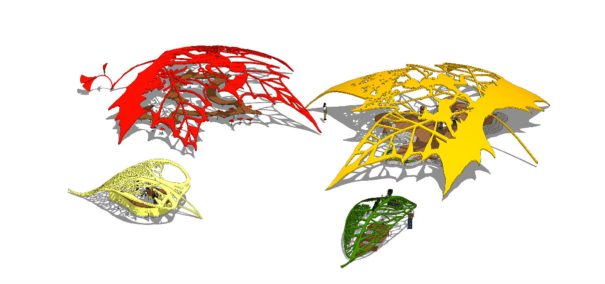 树叶造型遮阳棚6遮雨棚公园装饰架叶子造型活动顶棚户外装置su模型