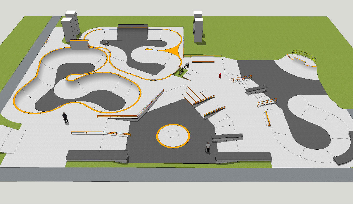 现代滑板公园 滑板场地 轮滑广场(内含无水印效果图)共12套su模型