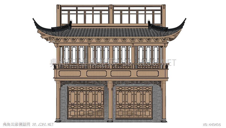 (精品)古建清代北方仿古立面改造门楼001su模型 古建筑su模型