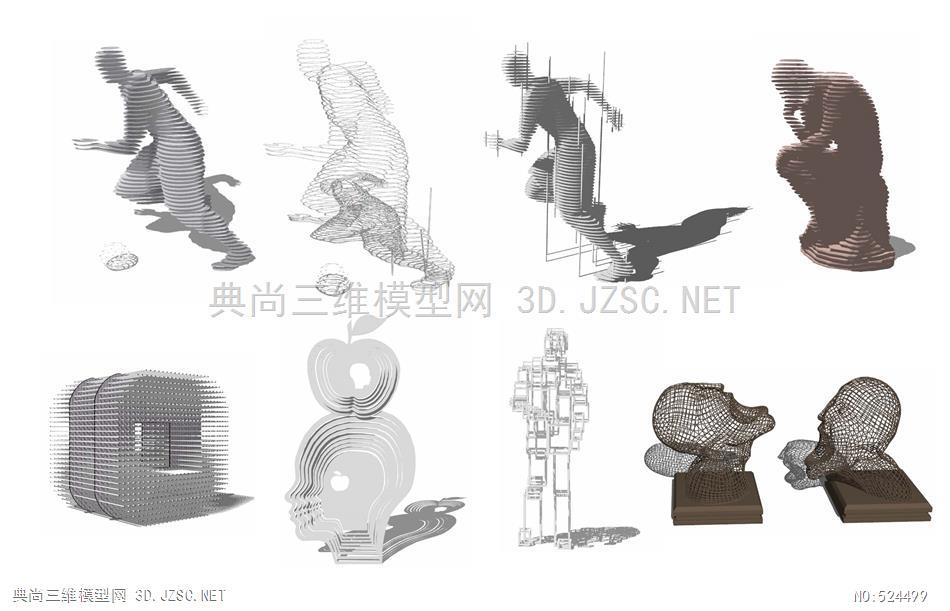 人体抽象雕塑2(运动切割雕塑,呐喊)su模型 人物雕塑su模型