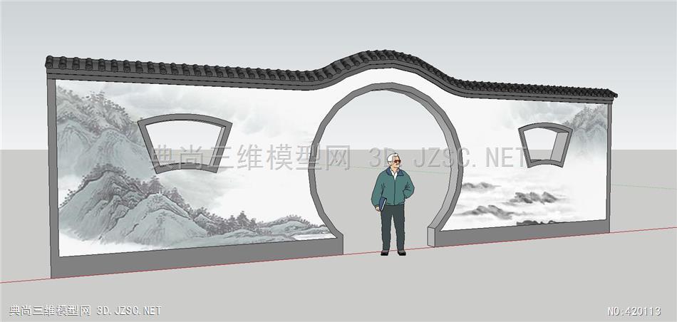 原創超漂亮中式景牆蘇州園林景牆中式拱門su模型su模型