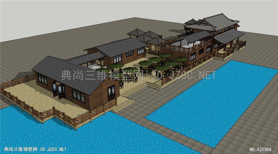 精品古建仿古民宿农家乐005su模型