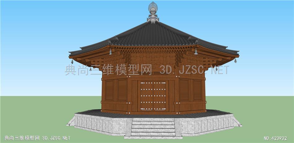 (精品)古建唐代超精细寺庙八角亭结构001su模型