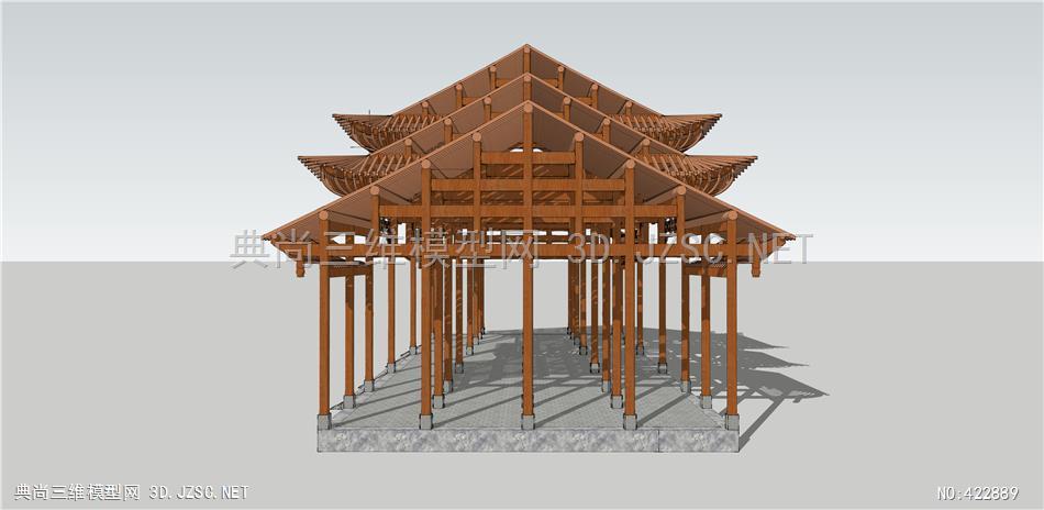 原創精品古建貴州苗寨風格歇山式門樓木結構11尺寸模型su模型