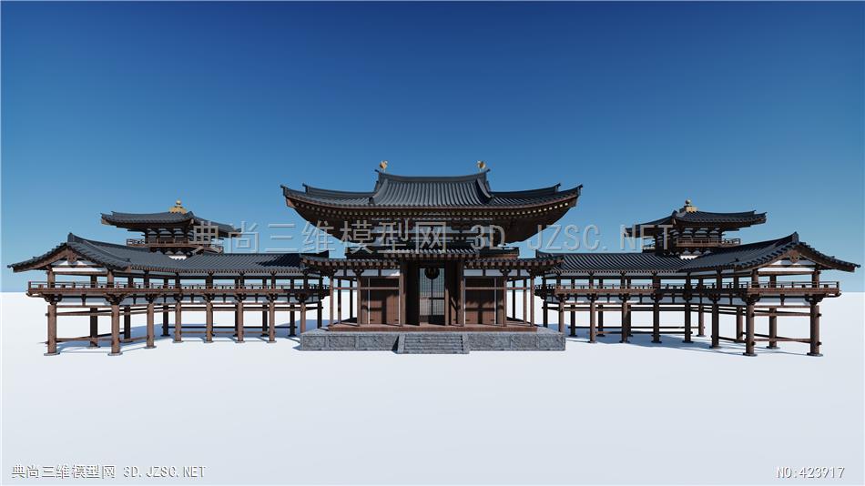 (精品)古建唐代風格寺廟005su模型 古建築su模型