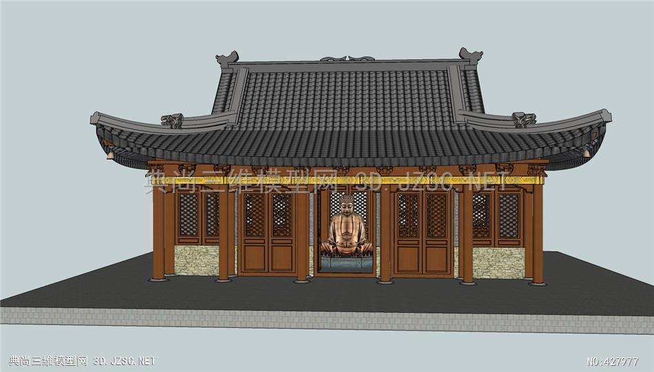 精品古建明代寺廟歇山式003su模型