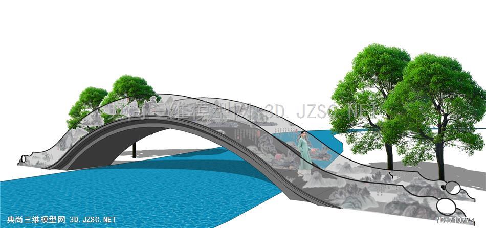 景观桥su模型拱桥小桥大桥