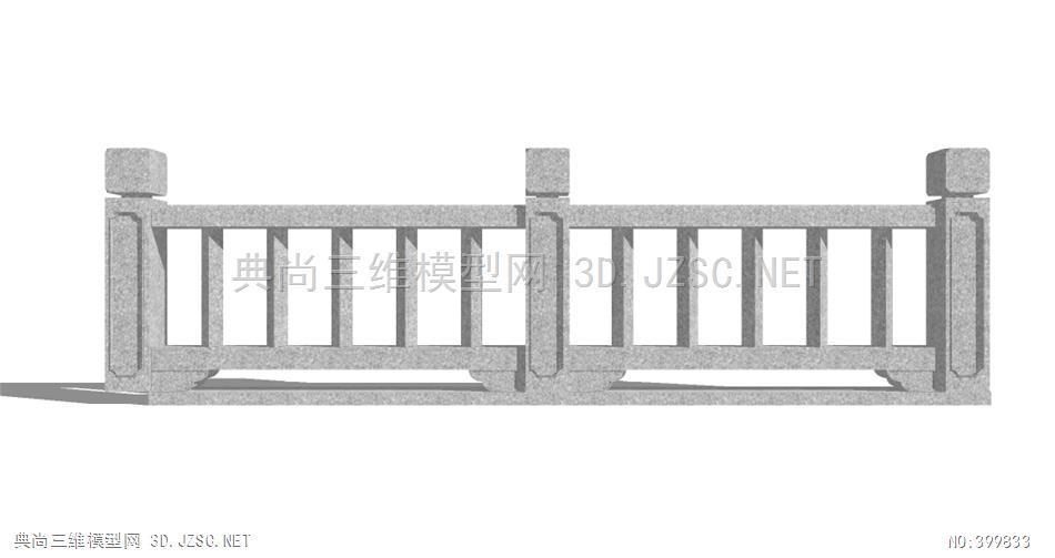 新中式风格石材桥梁栏杆古典石护栏雕花围栏su模型