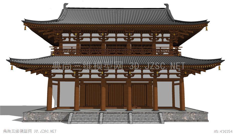 (精品)古建唐代寺廟閣樓超精細模型005su模型 古建築su模型