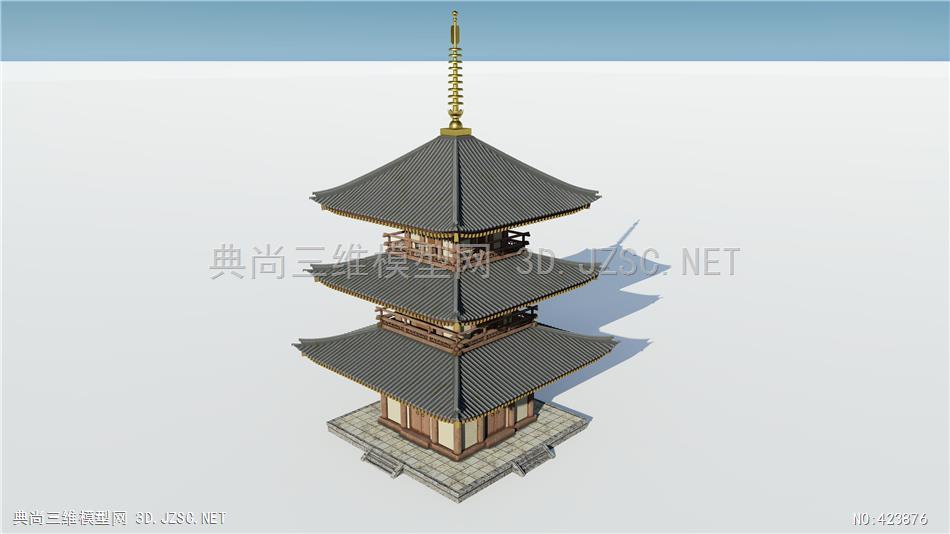 精品古建唐代三层四方塔精细模型003su模型