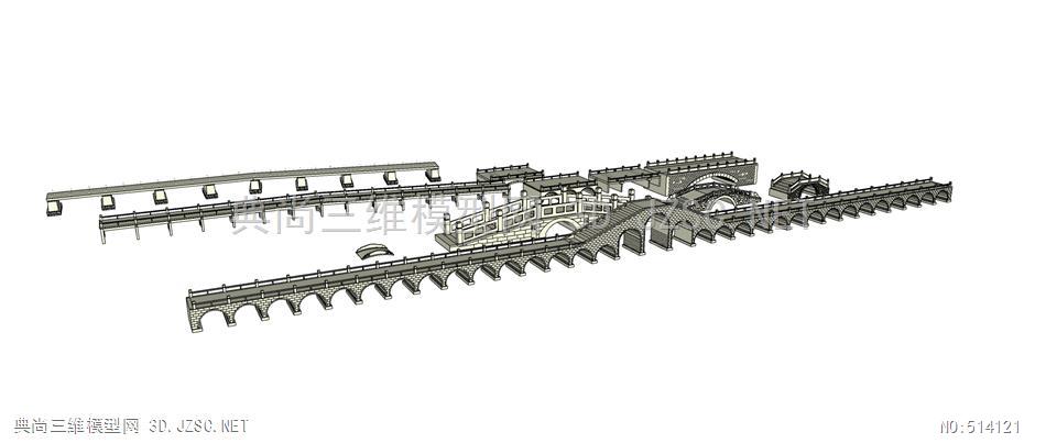 古桥中式石桥中式拱桥中式景桥s13su模型