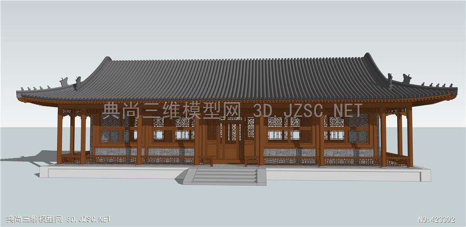 (精品)古建清代卷棚歇山金檩回廊式北方民居精细模型001su模型 古建筑