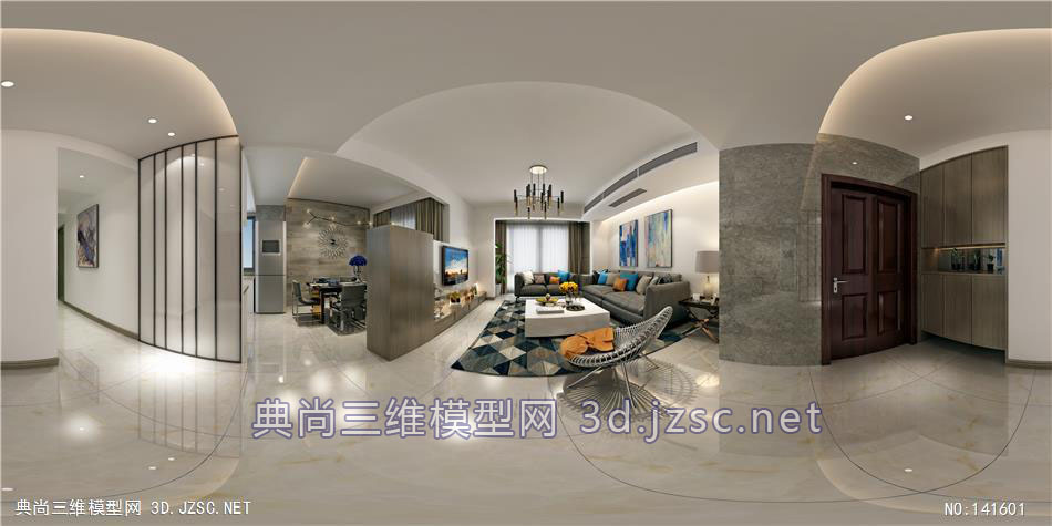 现代风格-客厅效果图模型-P12-720全景模型-3dmax室内模型