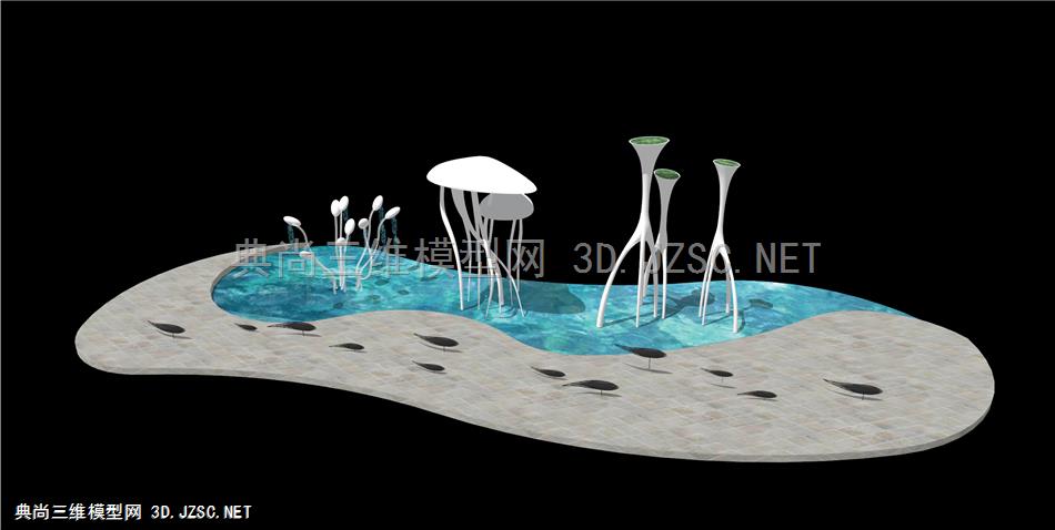 廣場異型水母雕塑su模型
