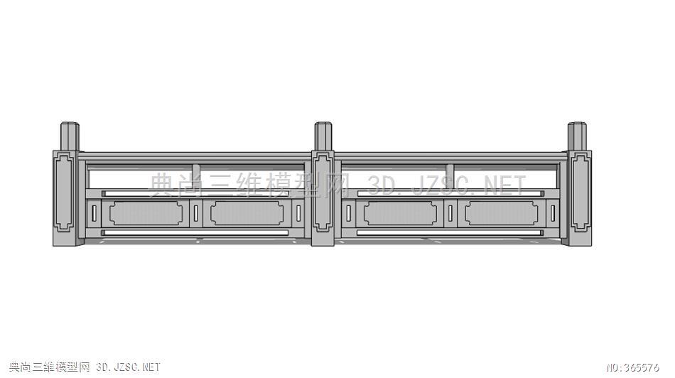 新中式风格古典石护栏石材雕花围栏桥梁栏杆(5)su模型